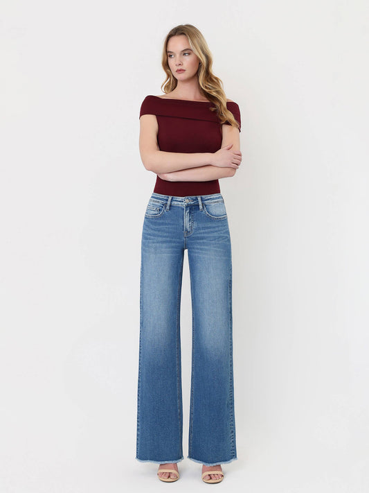 Brassica Mid Rise Raw Hem Medium Wash Jeans