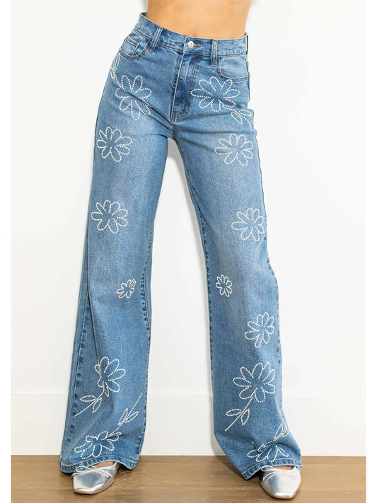 Pearl Hotfix High-Rise Wideleg Jeans