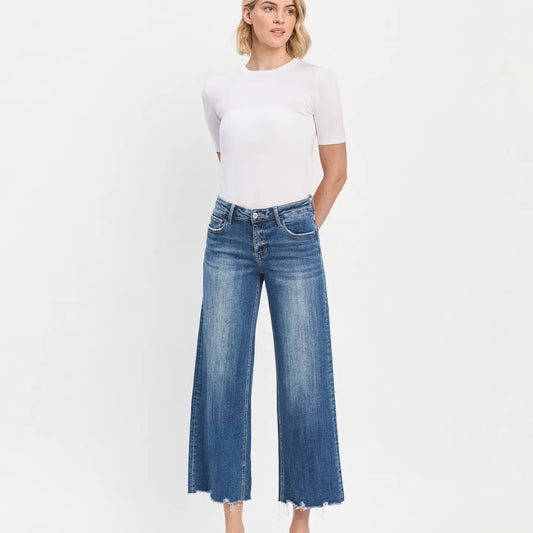 Mid Rise Raw Hem Jean
