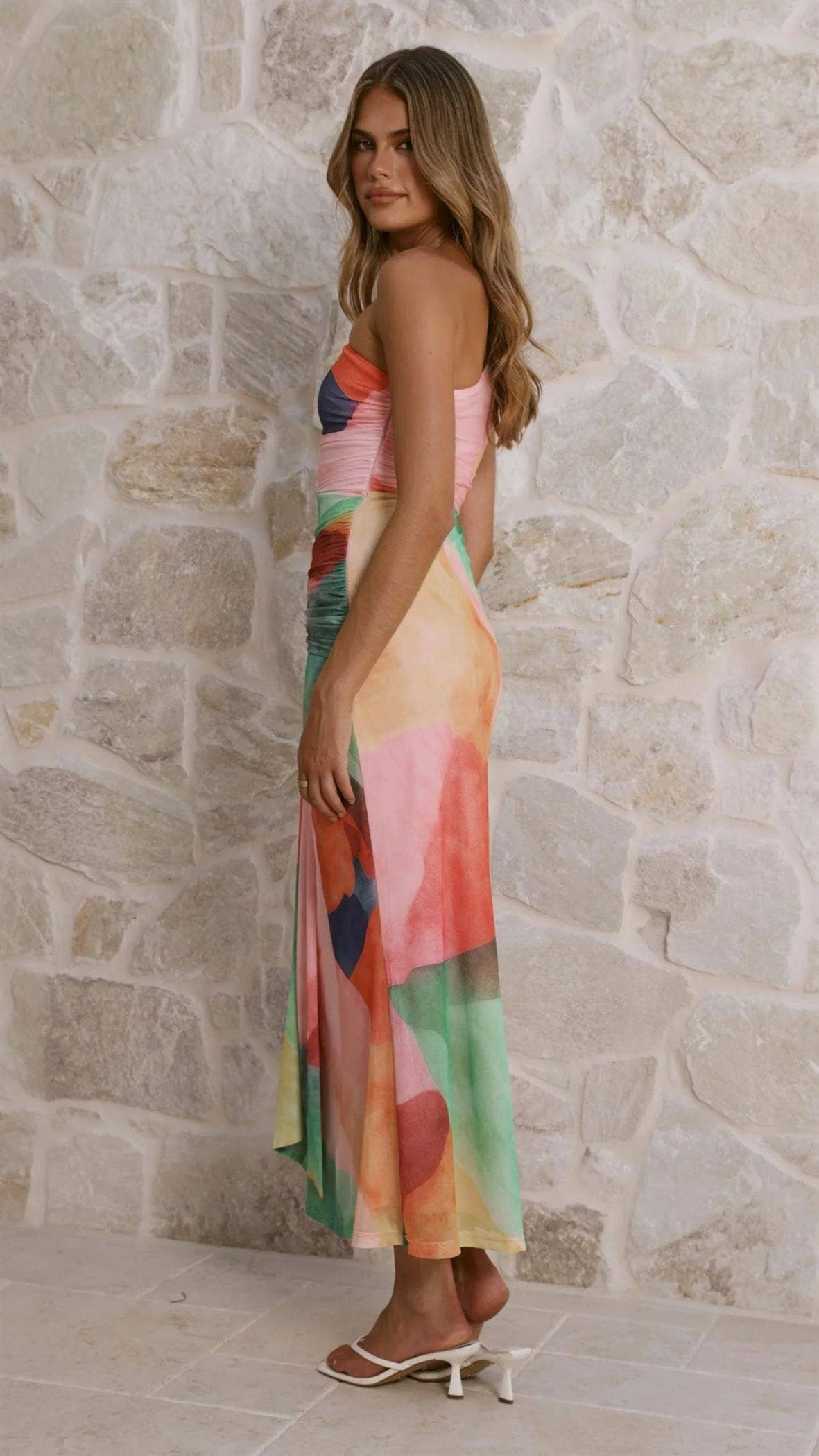 One Shoulder Abstract Maxi Dress