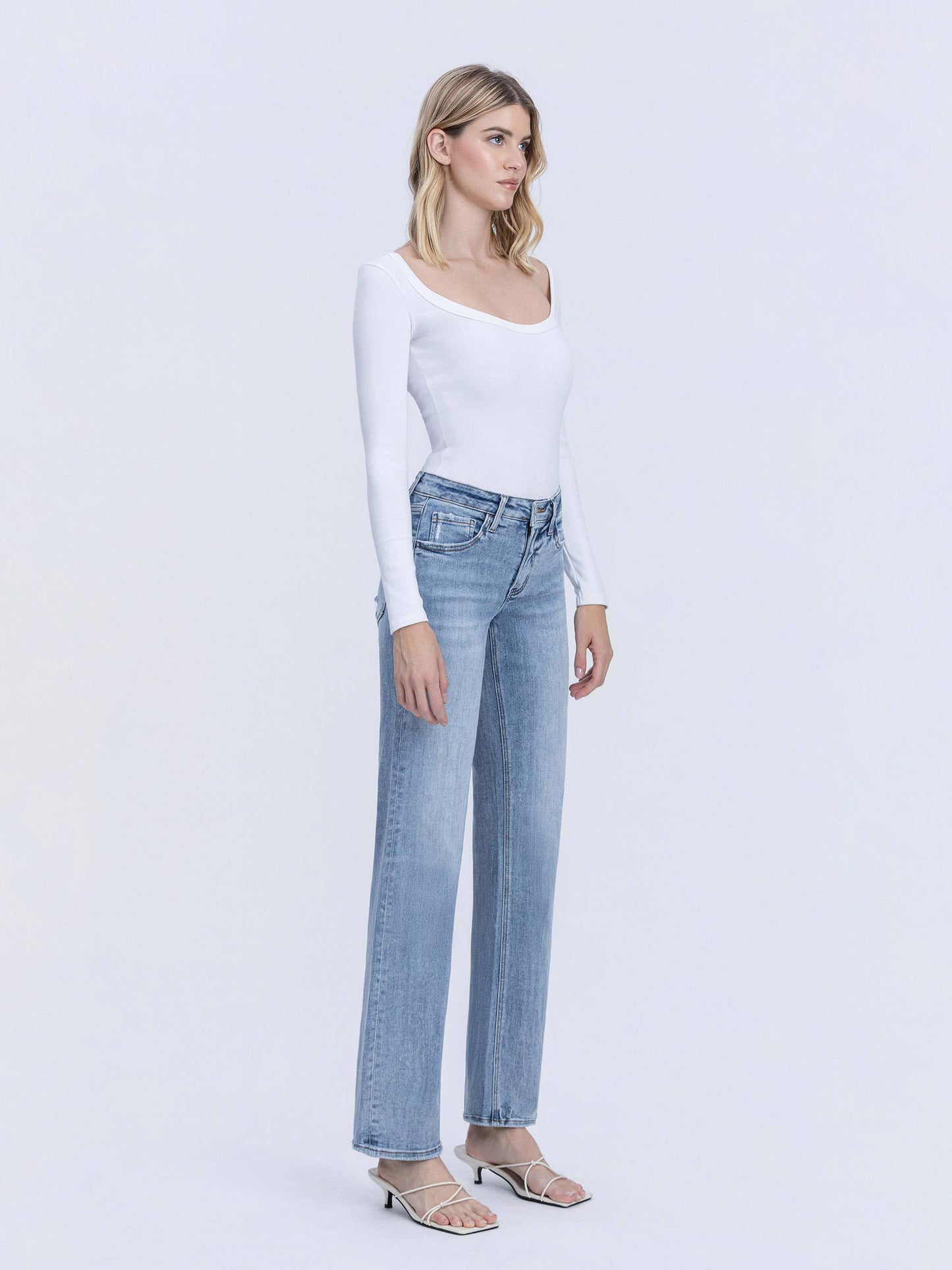 Undisputable Tummy Control Mid Rise Light Wash Slim Wide Jeans