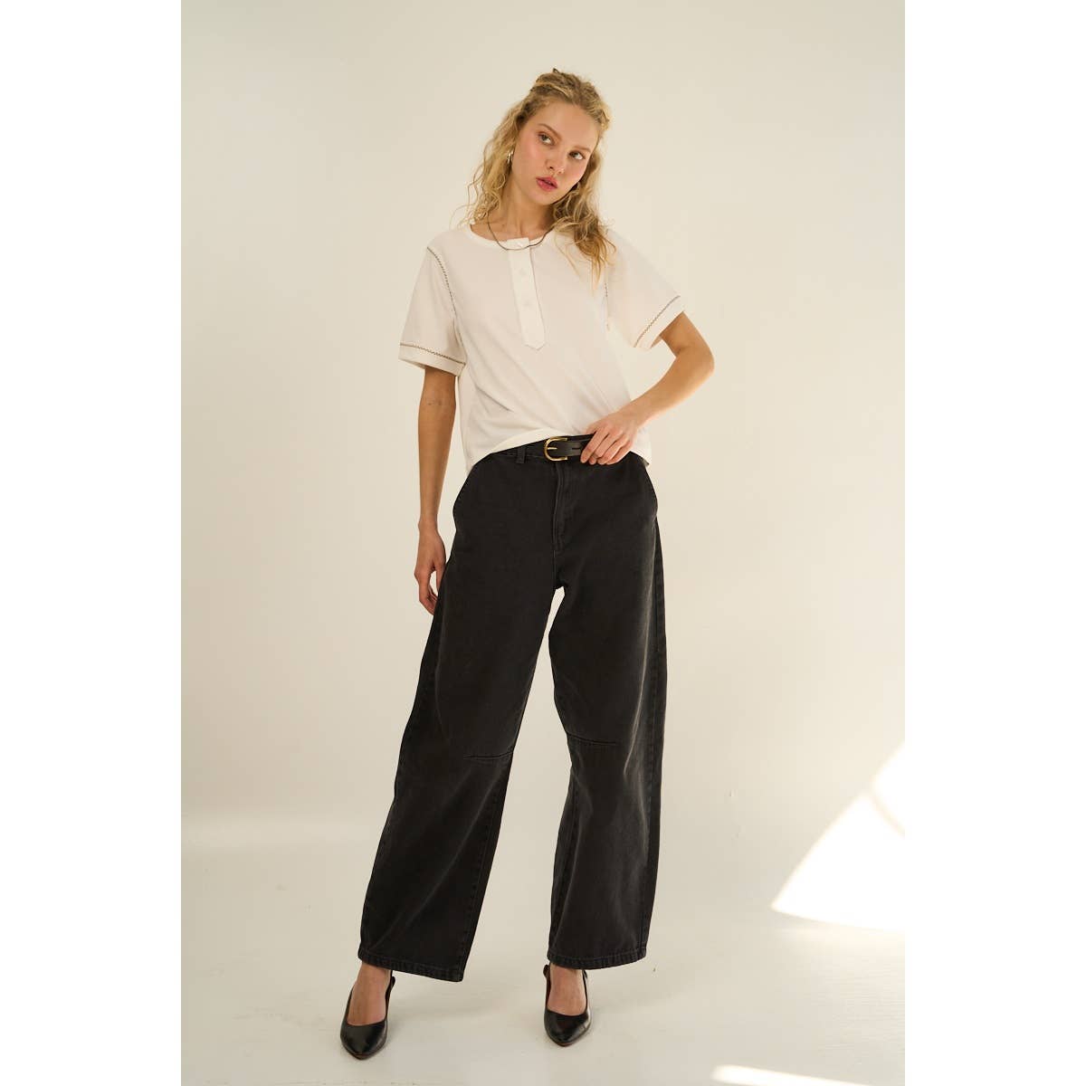 Relaxed Fit Front Button Up Knit Top