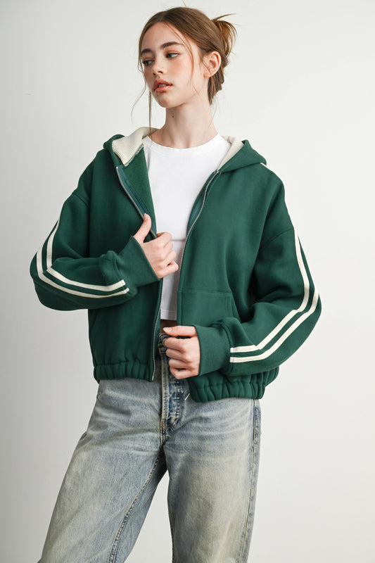 Side Stripe Zip-Up Hoodie