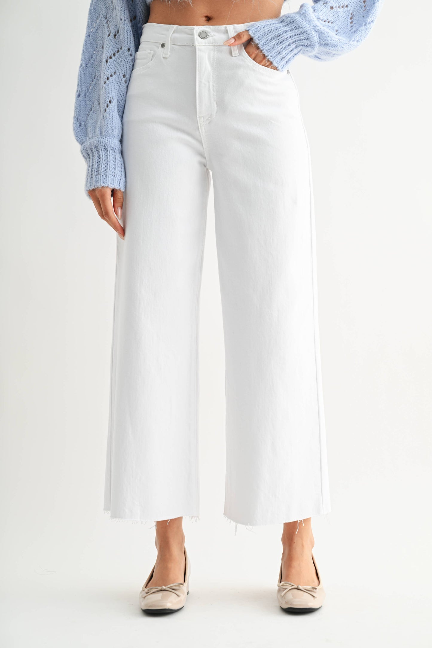 White Scissor Cut Wide Leg