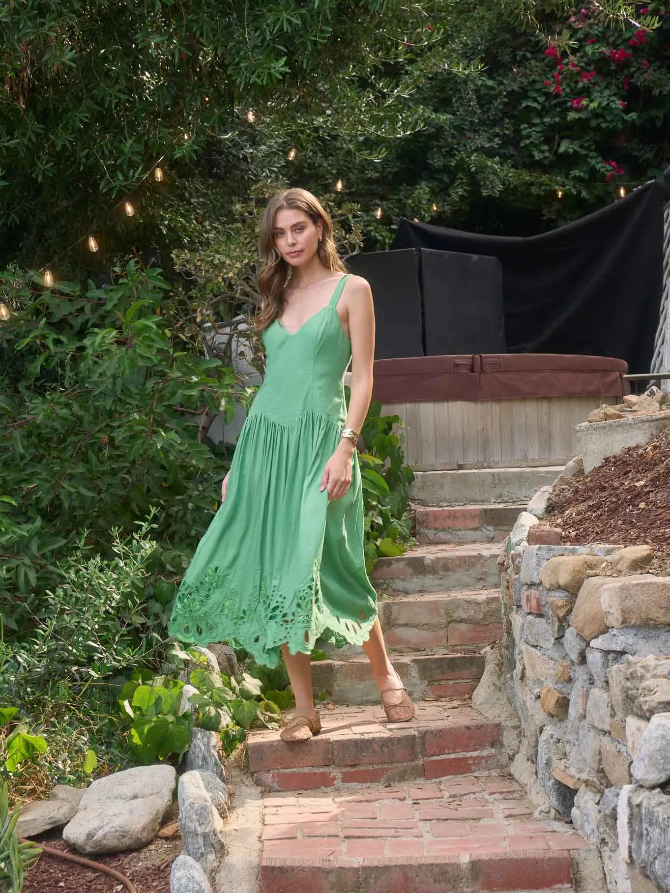 Gorjina Eyelet Detail Midi Dress