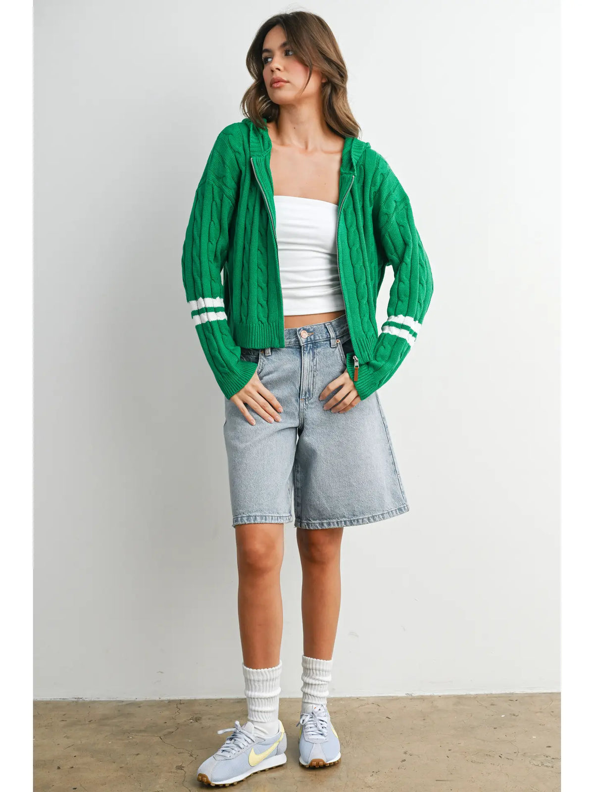 Cable Knit Zip-Up Hoodie Cardigan