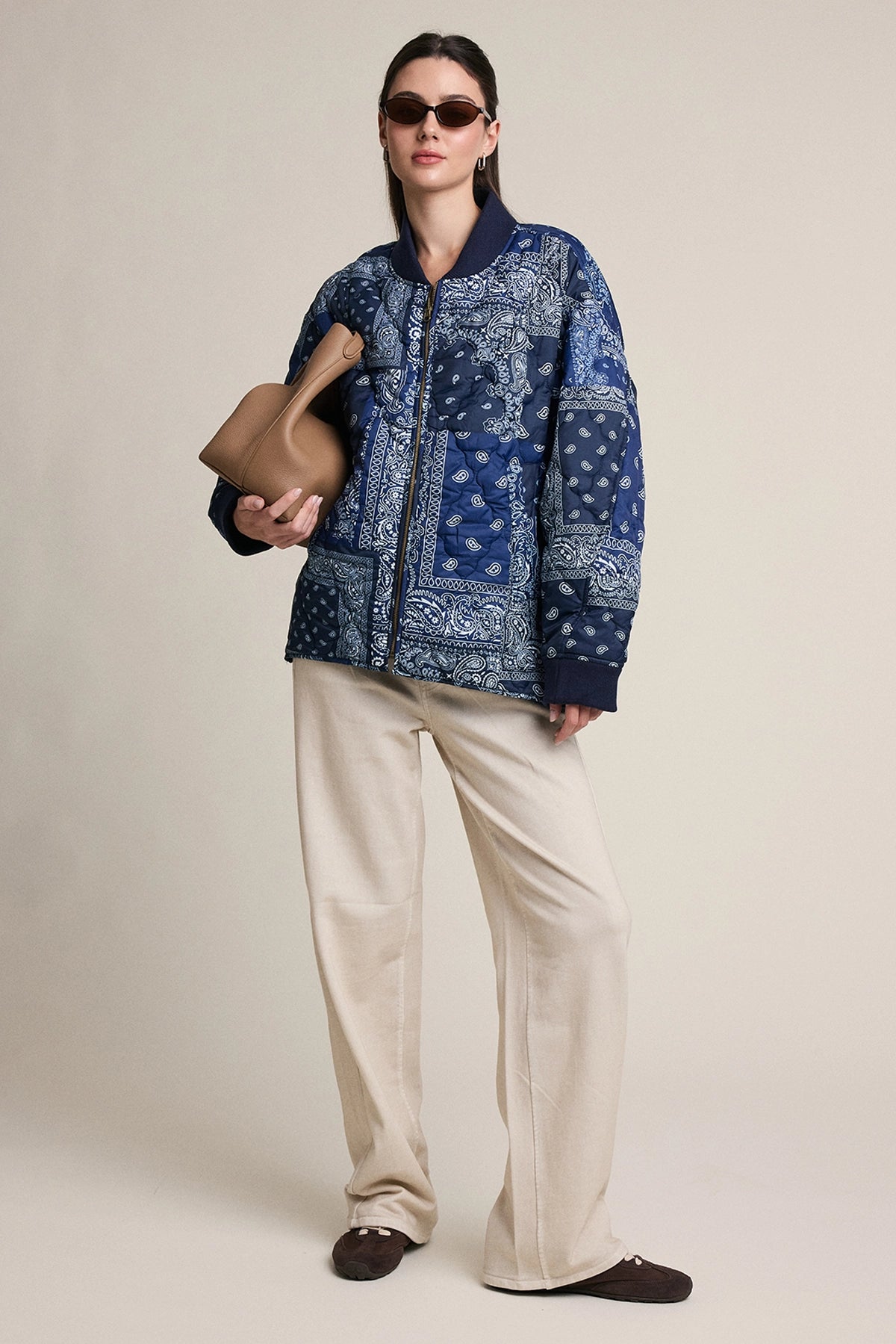 Paisley Bandana Print Quilted Bomber Jacket