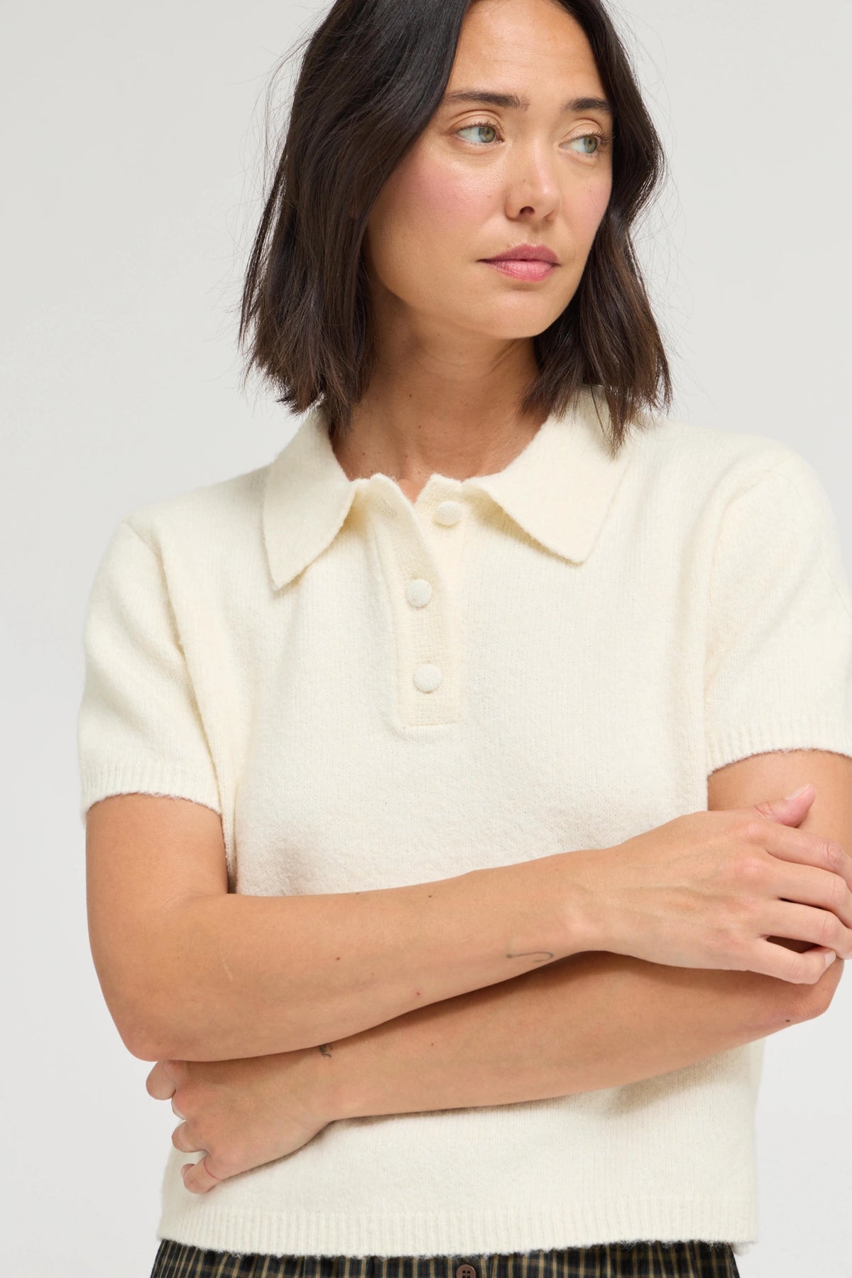 Half Placket Short Sleeve Knit
