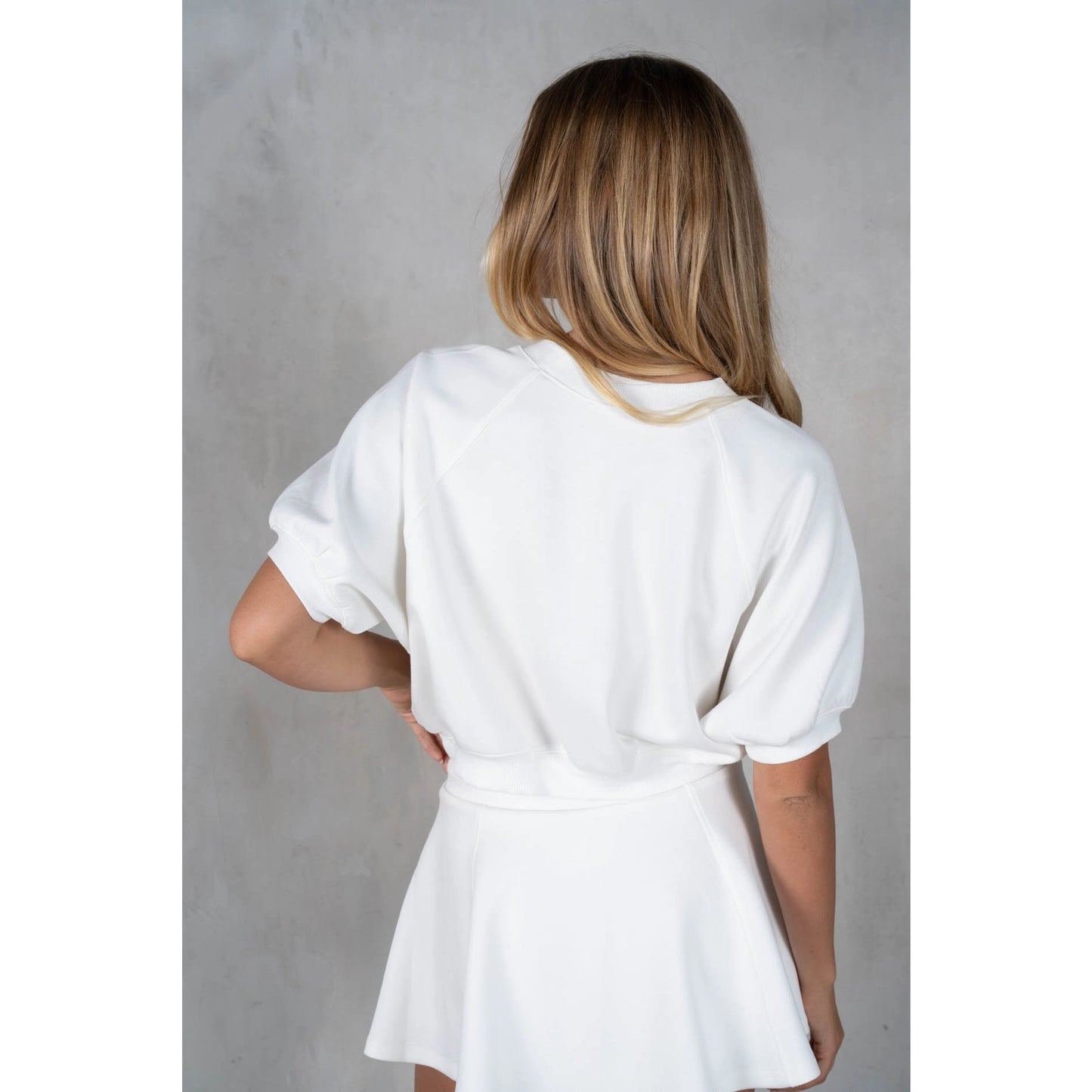 Neoprene Cropped Raglan Short Sleeve Sweatshirt