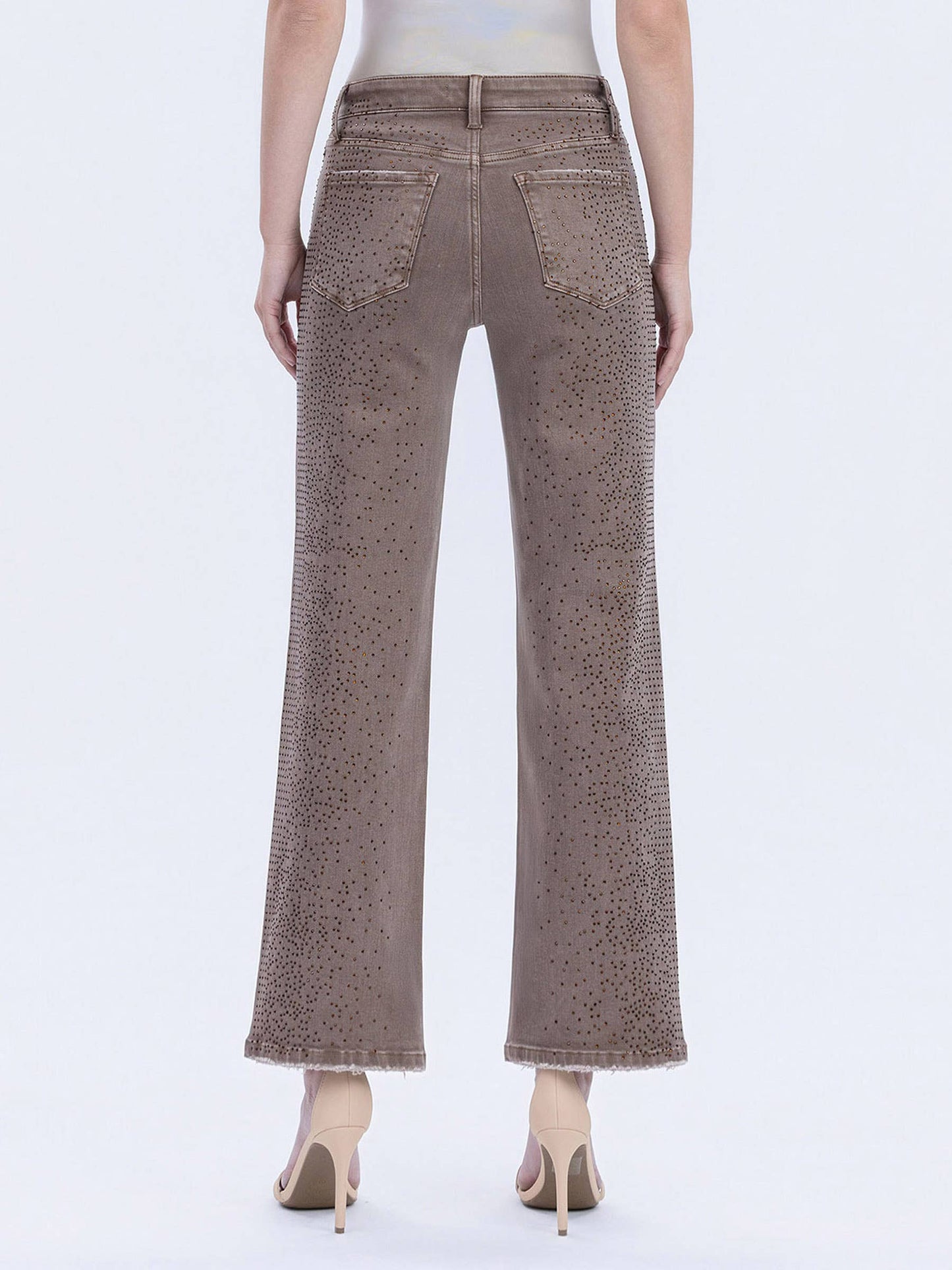 Rhinestone Embellished Slim Wide Jeans