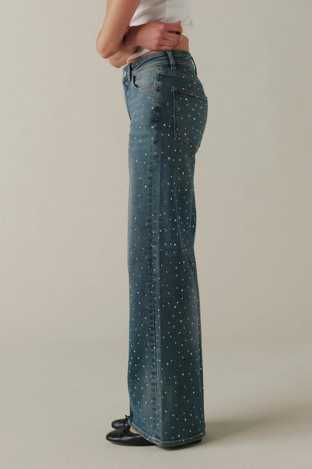 NCE Wide Leg Bejeweled Jeans