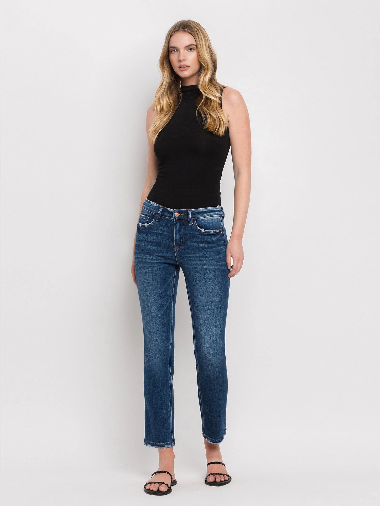 Mid Rise Ankle Slim Straight Jeans