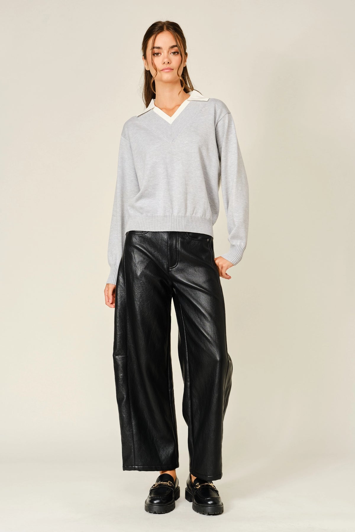 Soft Vegan Leather Barrel Pants