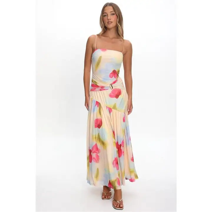 Bandeau Ruched Floral Maxi Dress