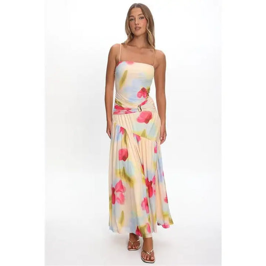 Bandeau Ruched Floral Maxi Dress