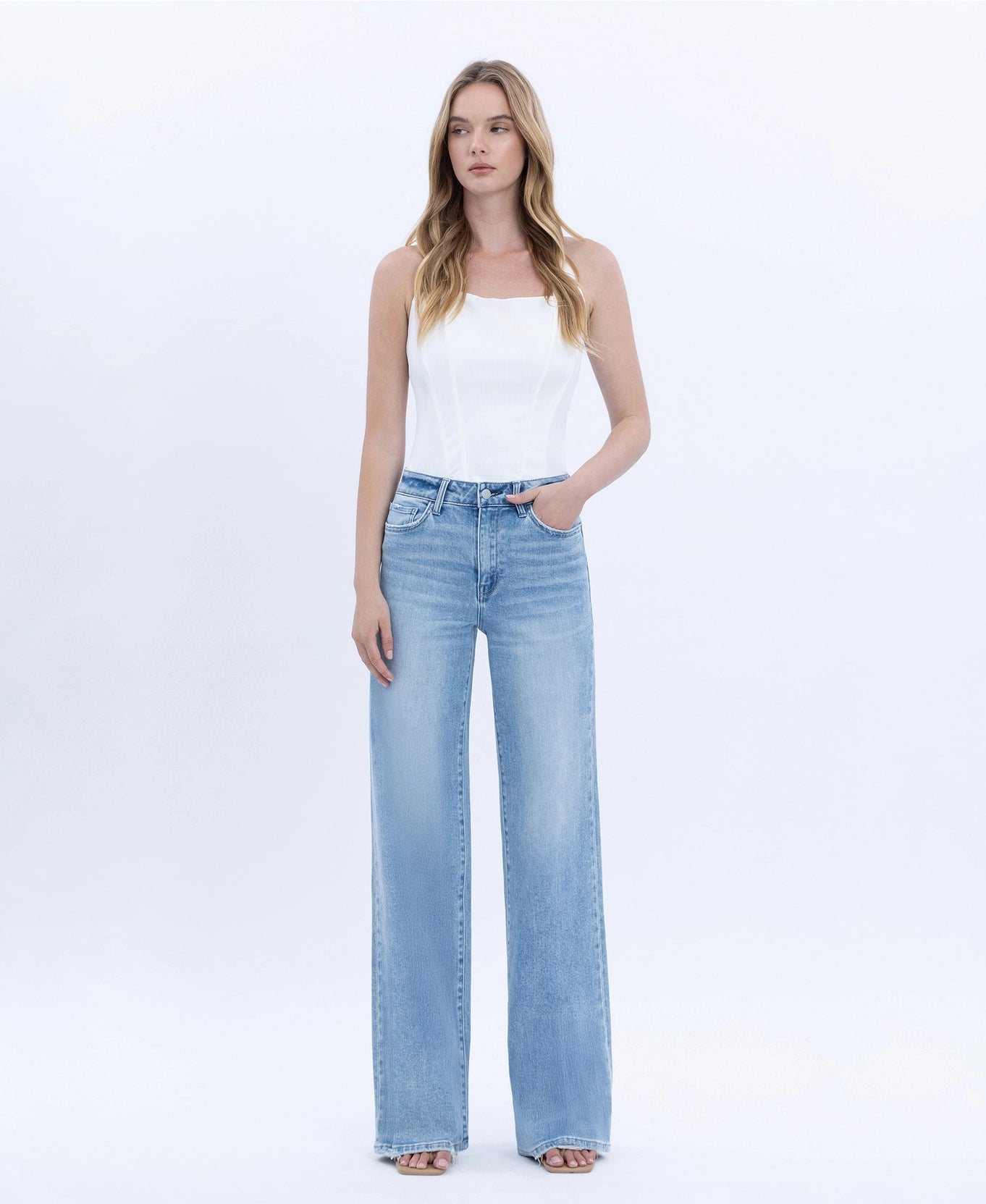 Advantageous High Rise Full Length Light Wash Wide Jeans