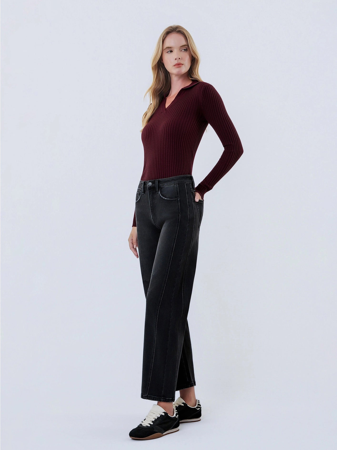 High Rise Black Ankle Barrel Leg