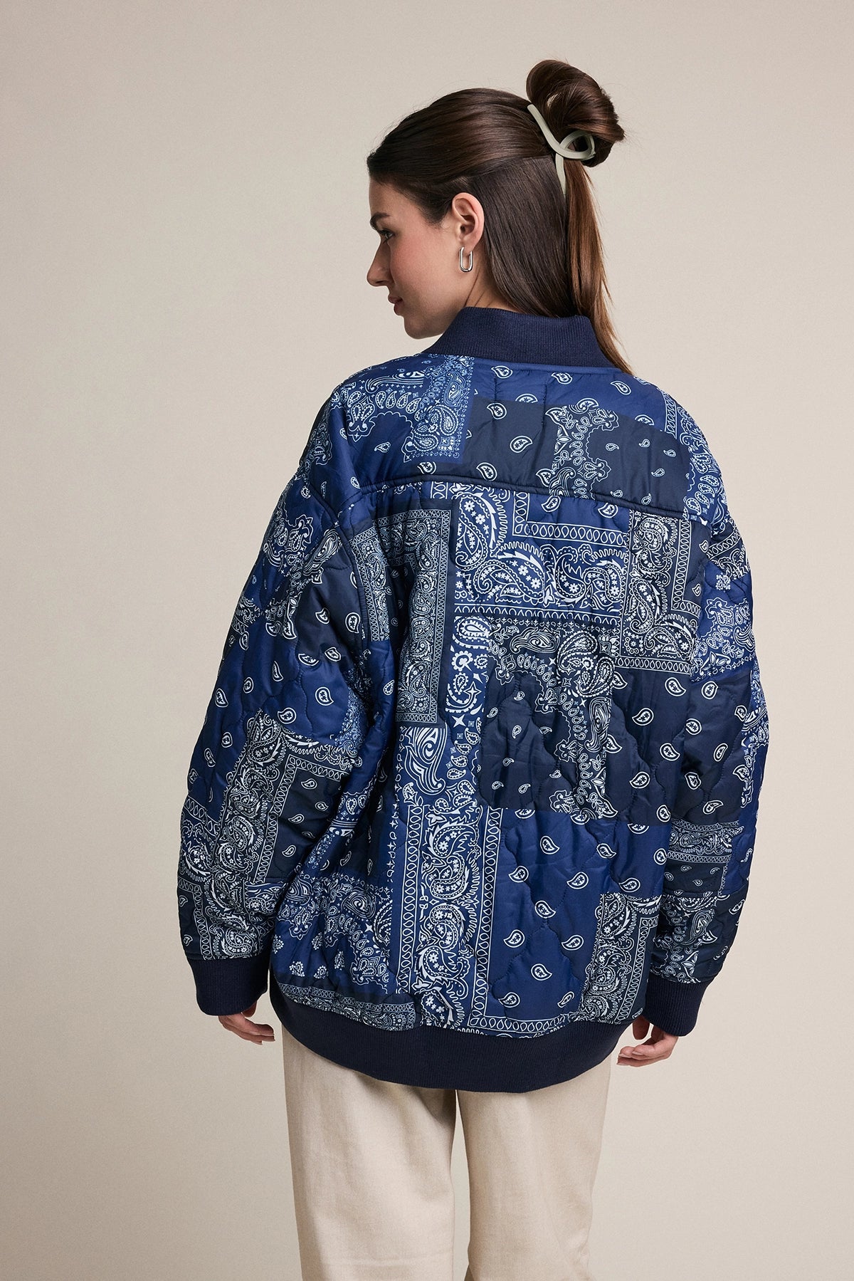 Paisley Bandana Print Quilted Bomber Jacket