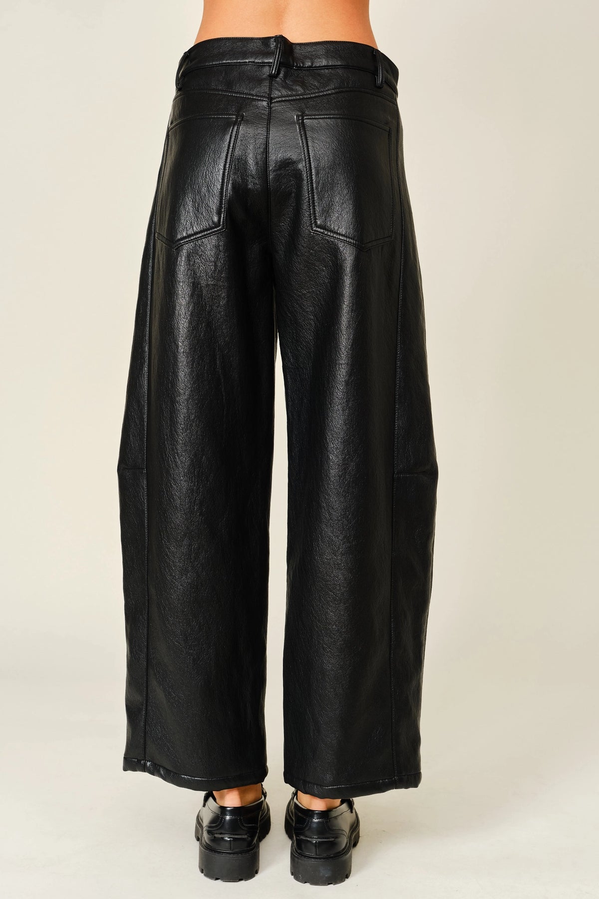 Soft Vegan Leather Barrel Pants