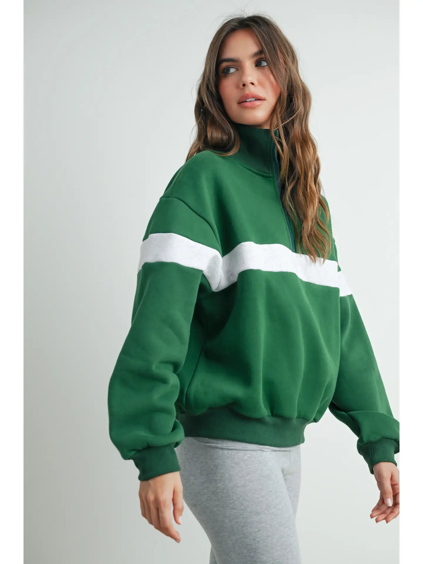 Two-Toned Half Zip Collar Sweatshirt
