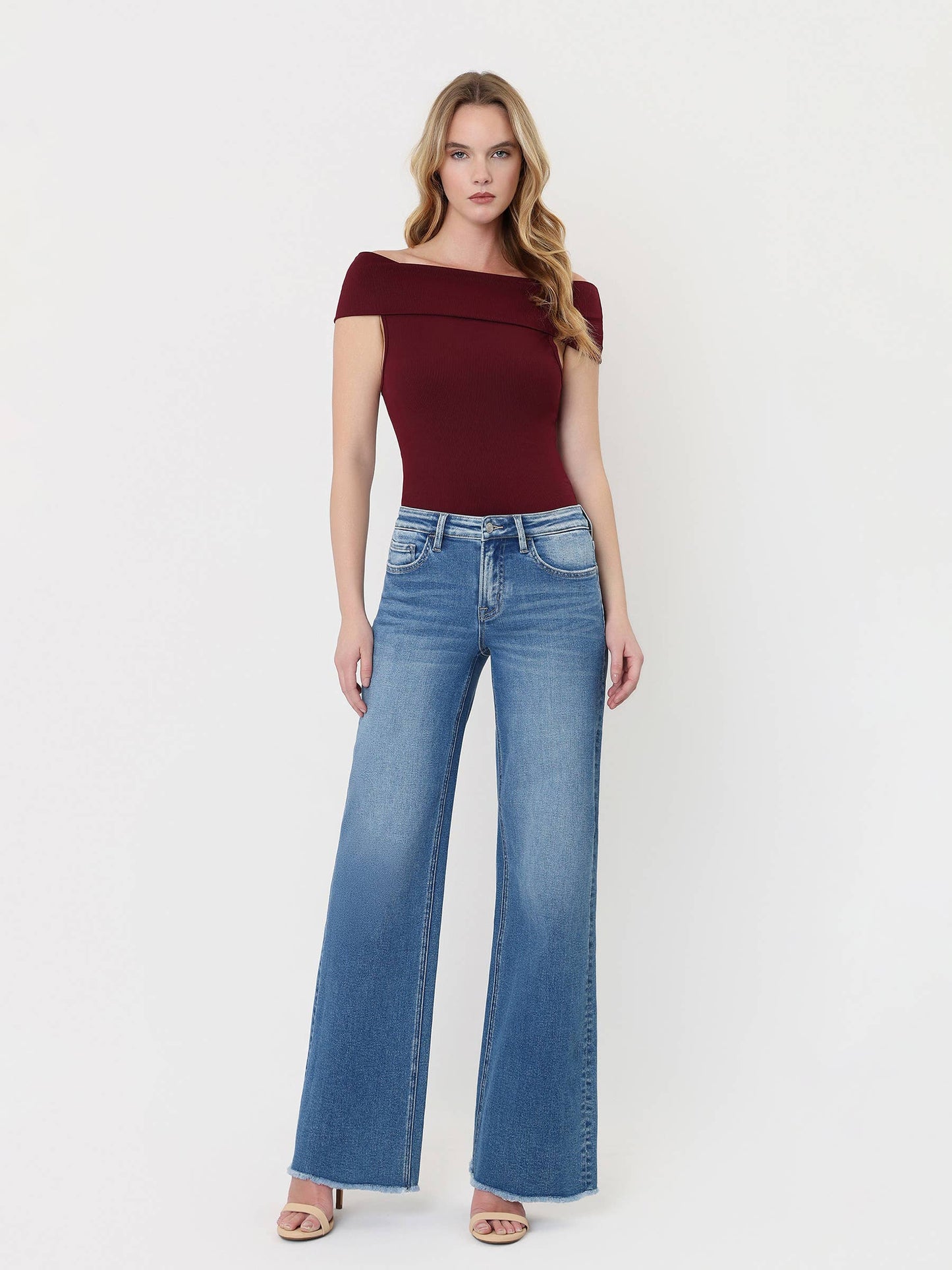 Brassica Mid Rise Raw Hem Medium Wash Jeans