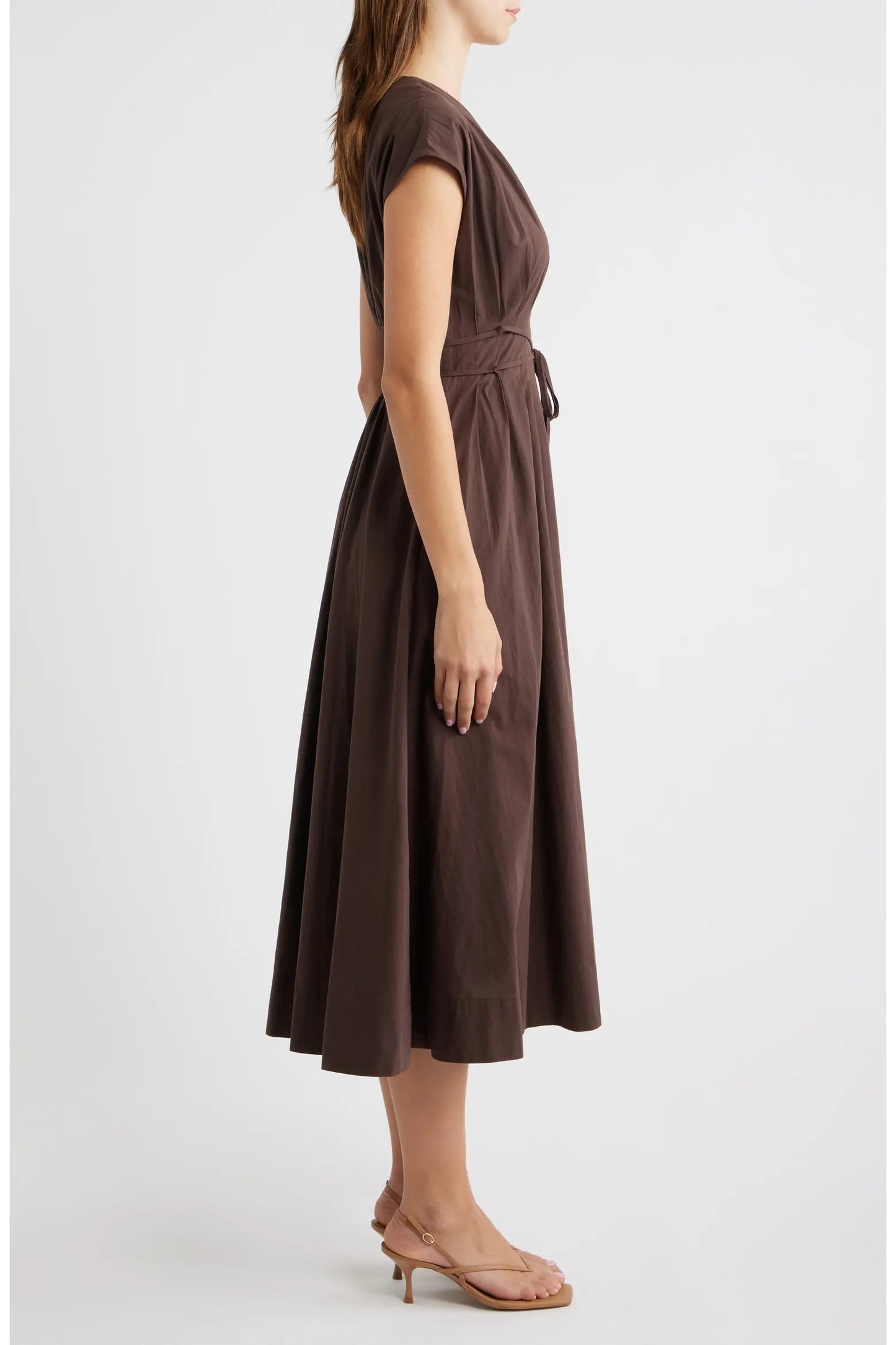 Pleated V-Neck Midi Dress