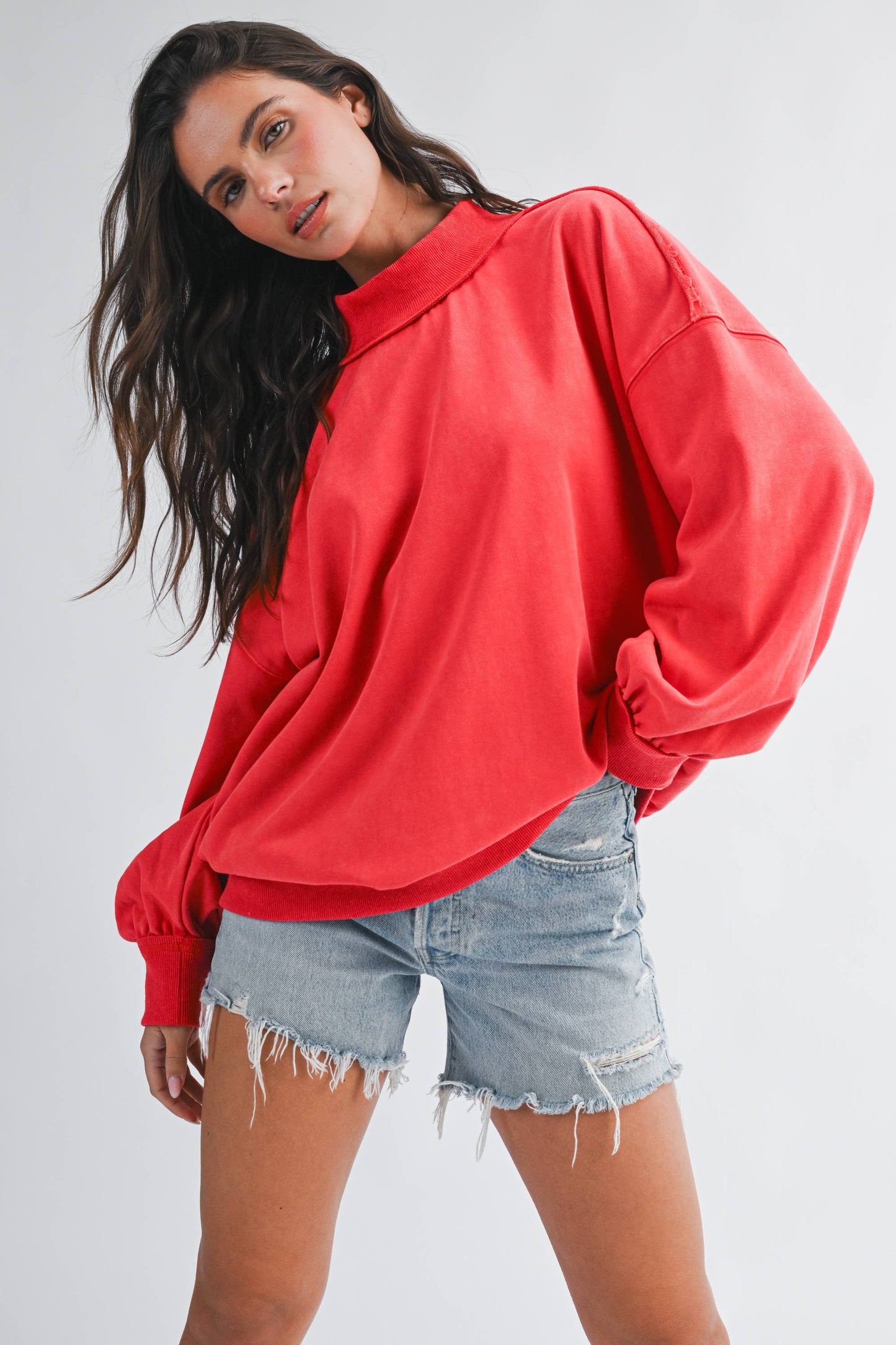 Oversized Mock Neck Washed Sweatshirt