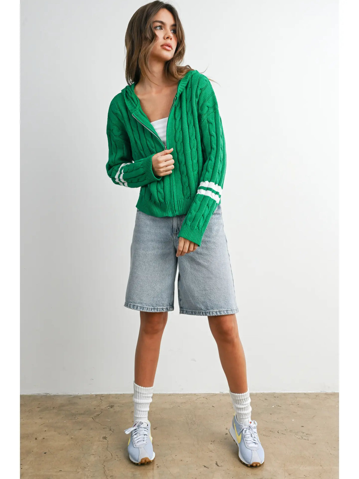 Cable Knit Zip-Up Hoodie Cardigan