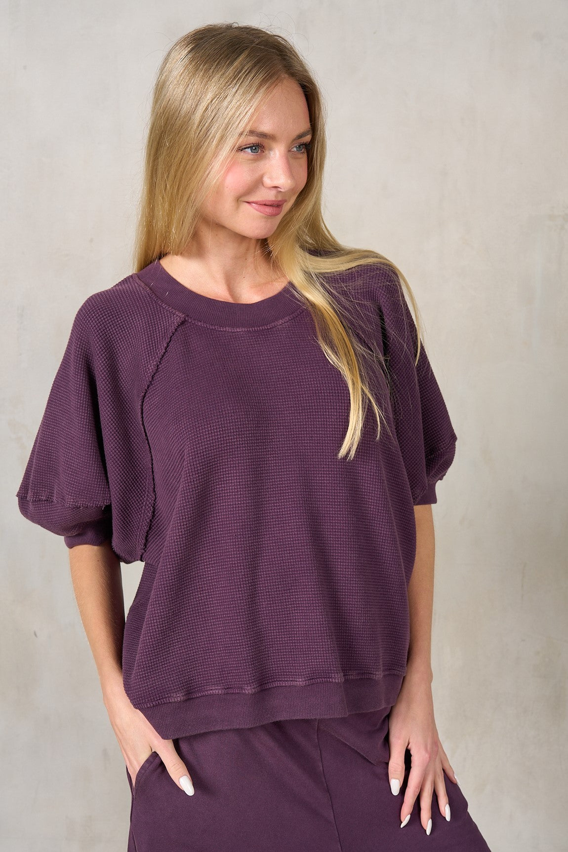Waffle Puff Sleeve Top