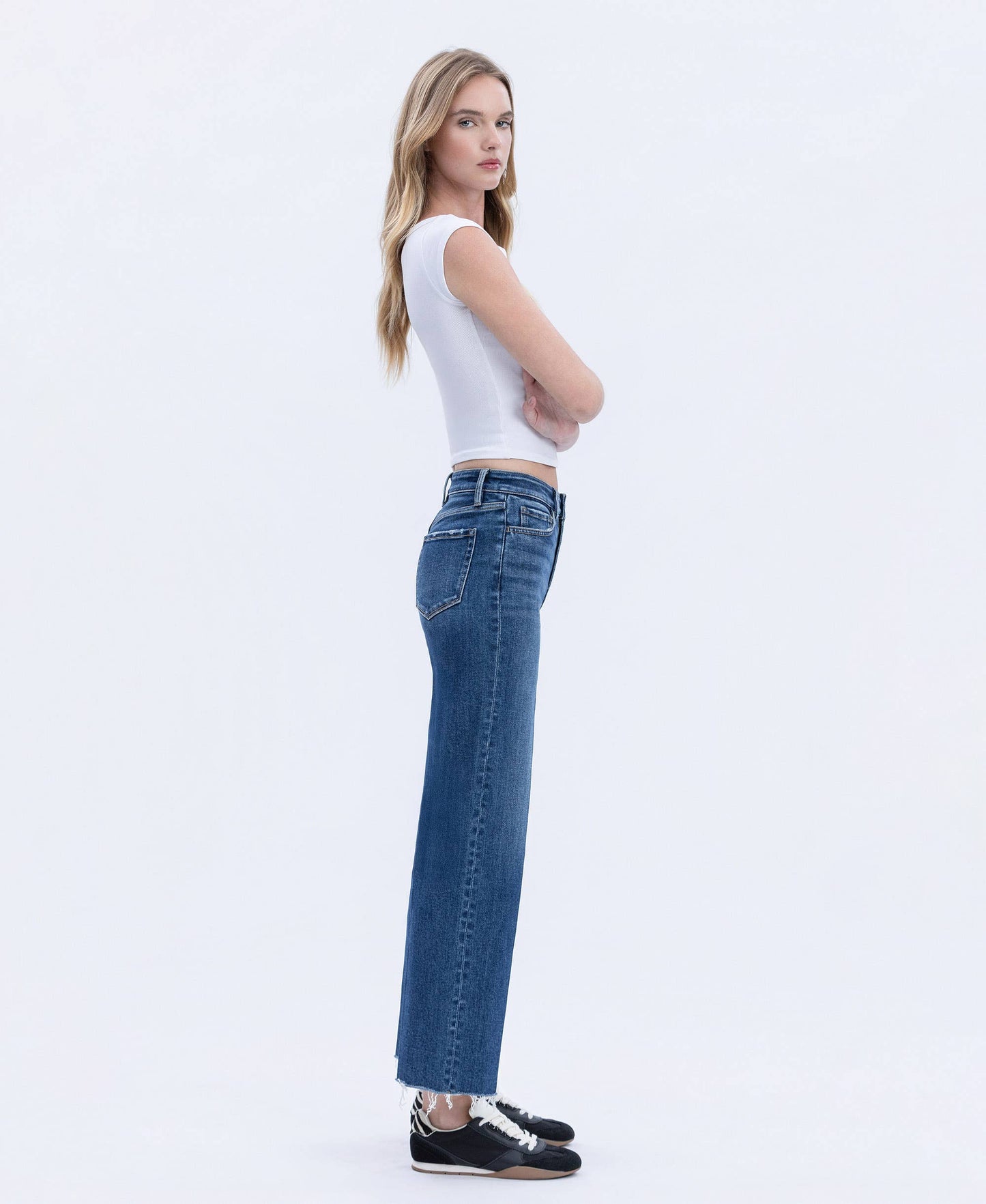 Rational High Rise Trouser Press Wide Leg Jeans