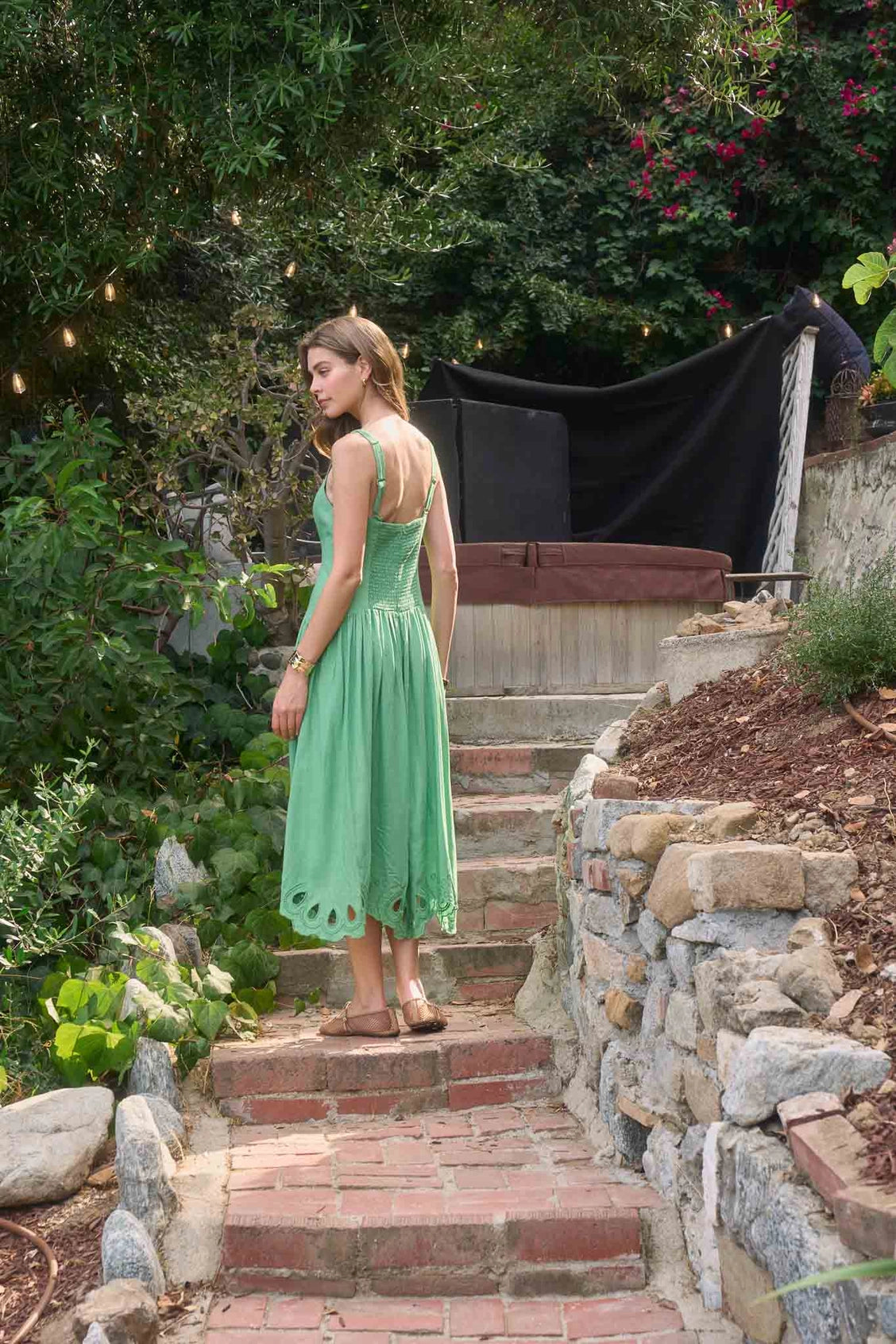 Gorjina Eyelet Detail Midi Dress