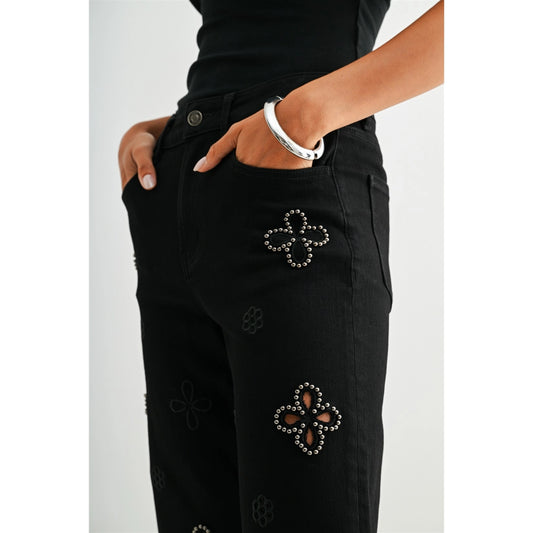 Adrian Wide Leg Embellished Jeans