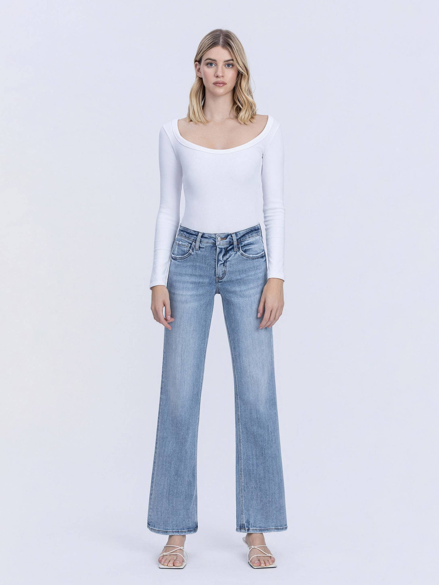 Undisputable Tummy Control Mid Rise Light Wash Slim Wide Jeans