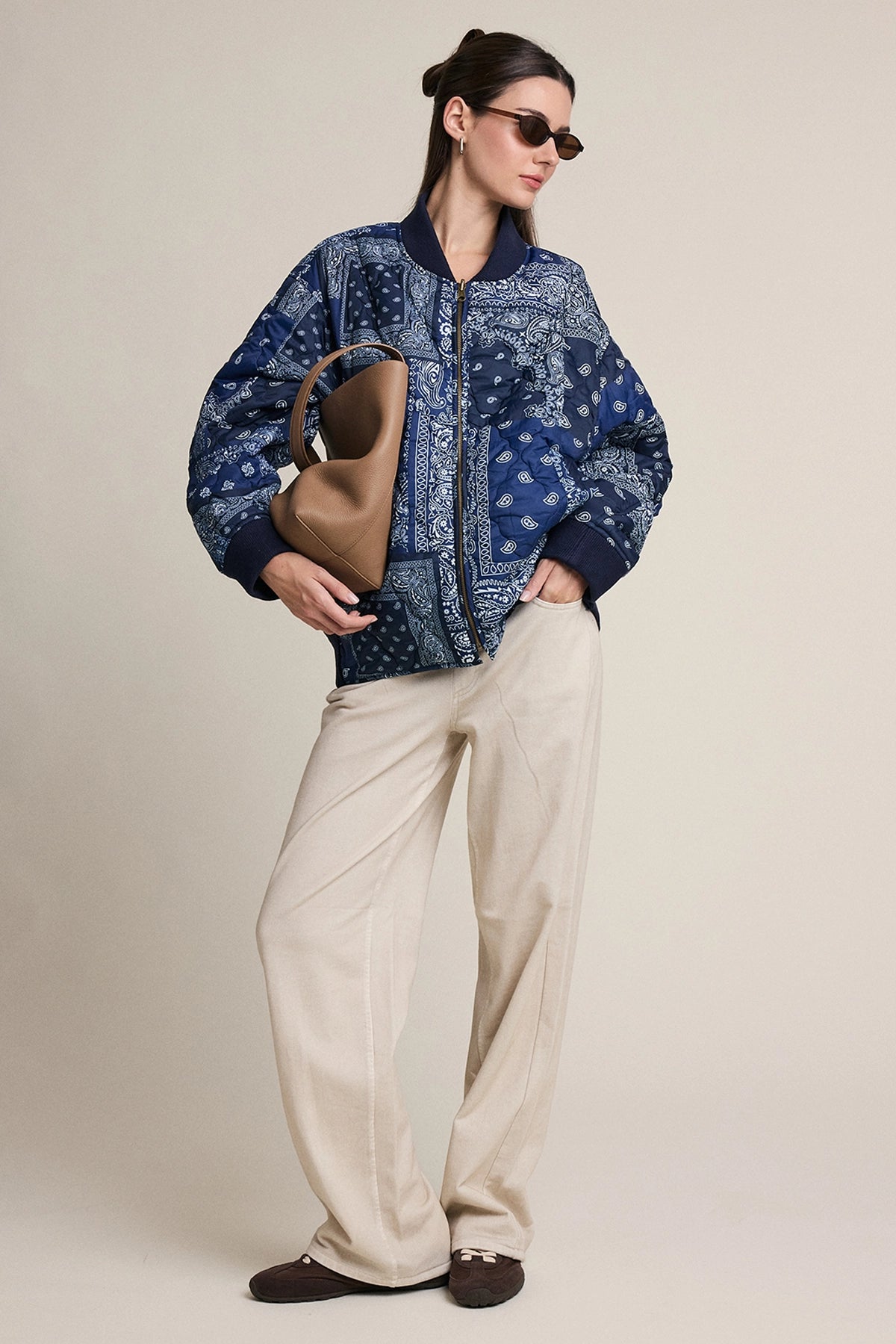 Paisley Bandana Print Quilted Bomber Jacket