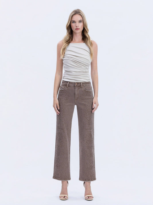 Rhinestone Embellished Slim Wide Jeans