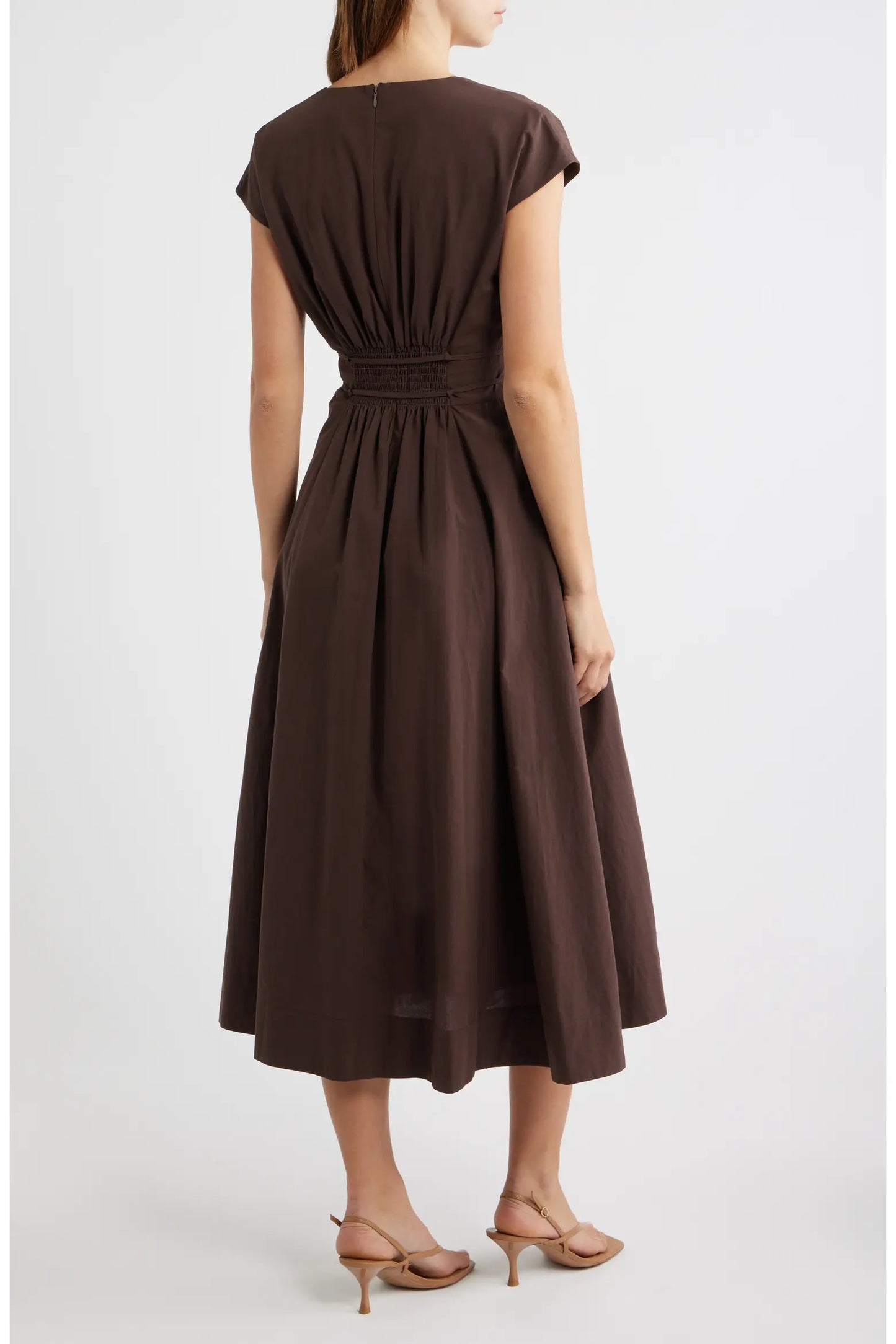 Pleated V-Neck Midi Dress