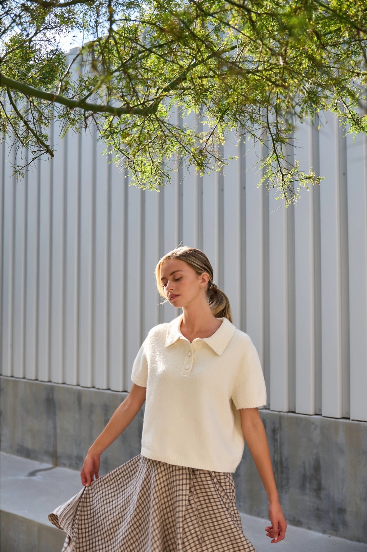 Half Placket Short Sleeve Knit