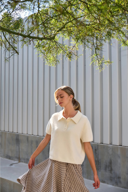 Half Placket Short Sleeve Knit