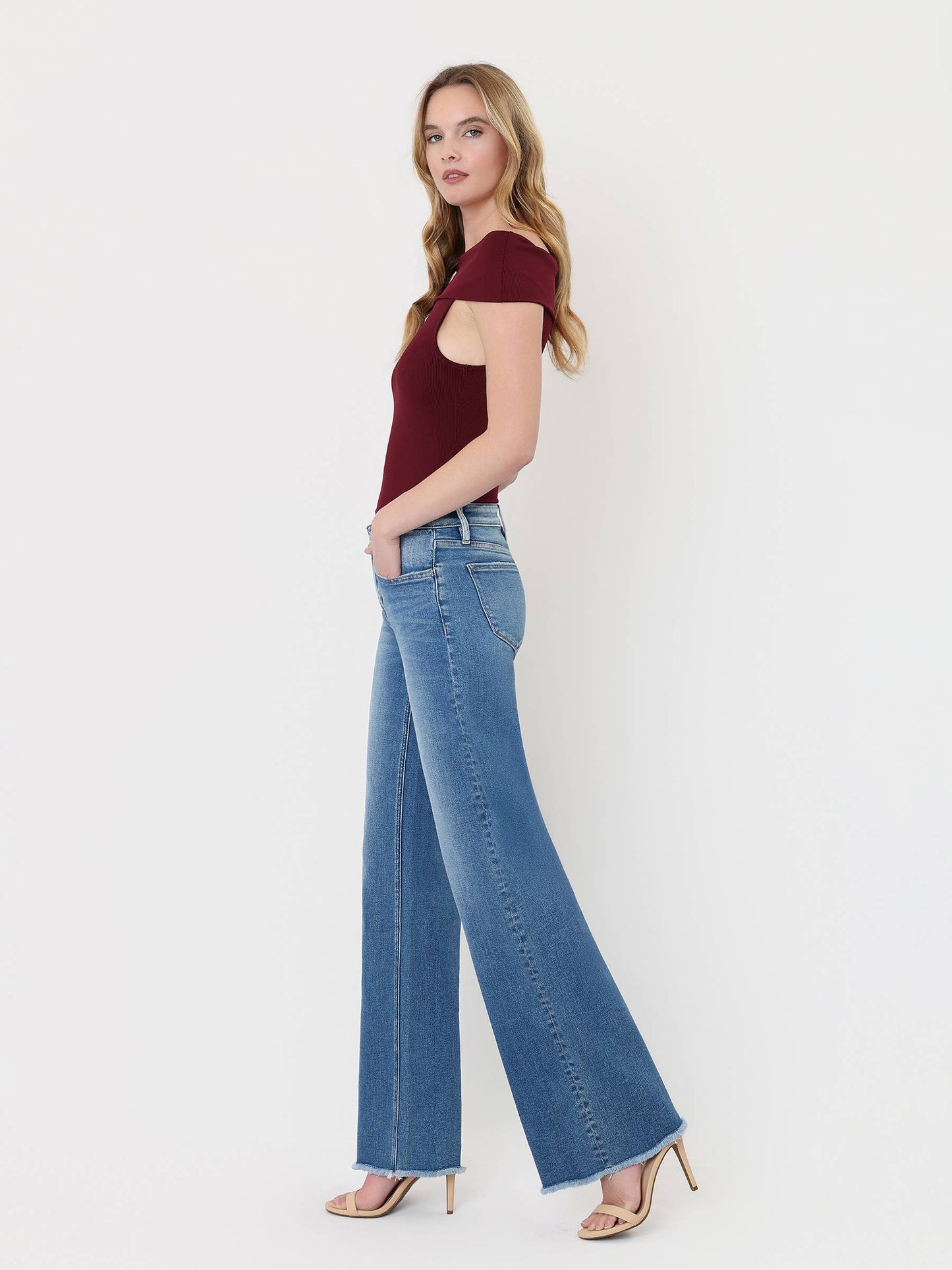 Brassica Mid Rise Raw Hem Medium Wash Jeans