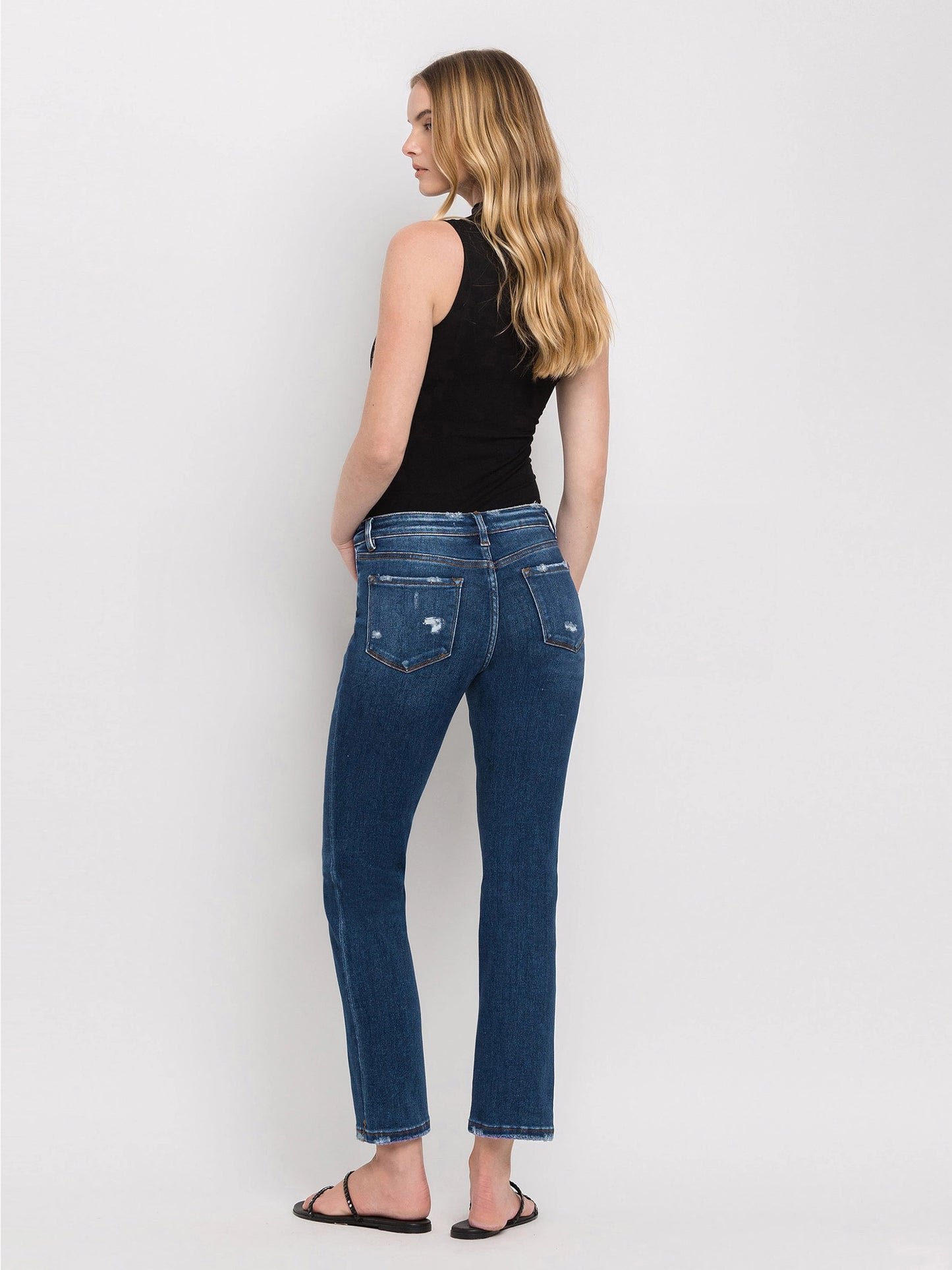 Mid Rise Ankle Slim Straight Jeans