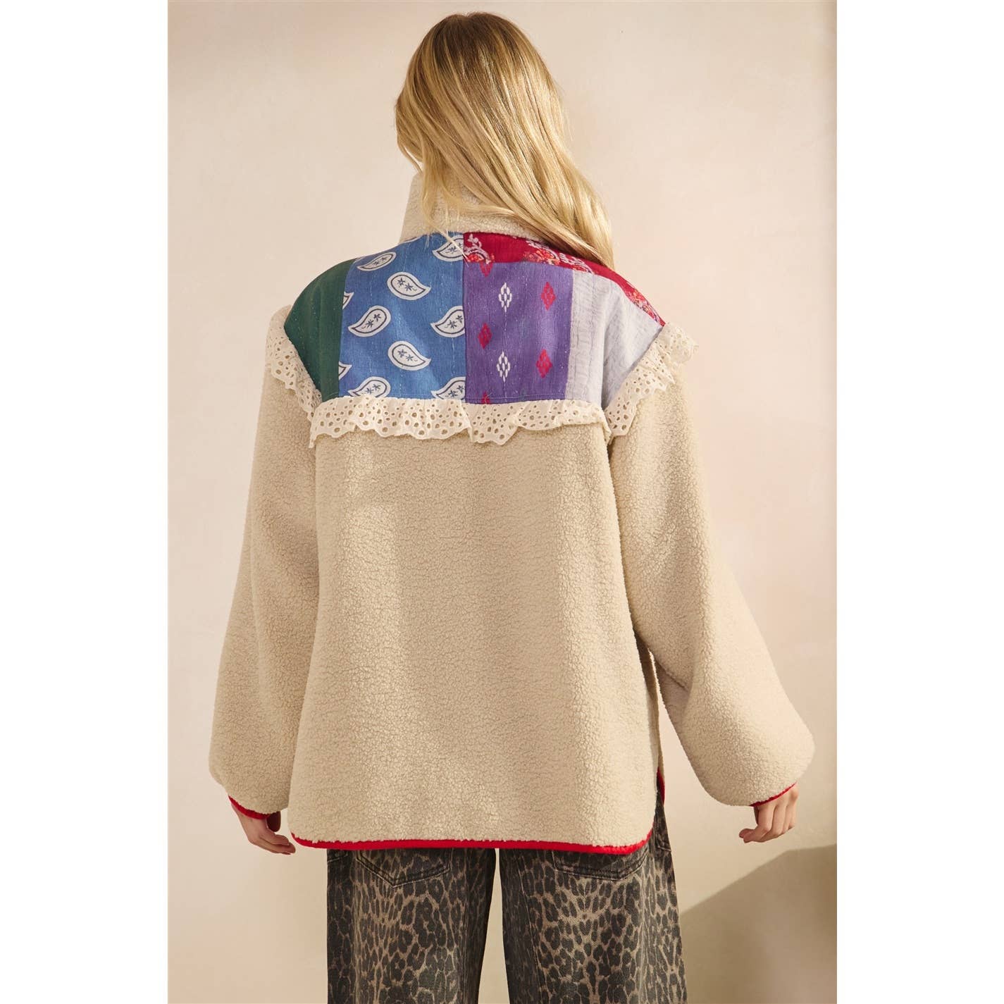 Contrast Printed Teddy Jacket