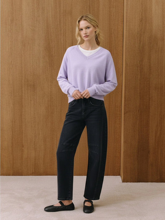 High Rise Black Ankle Barrel Leg