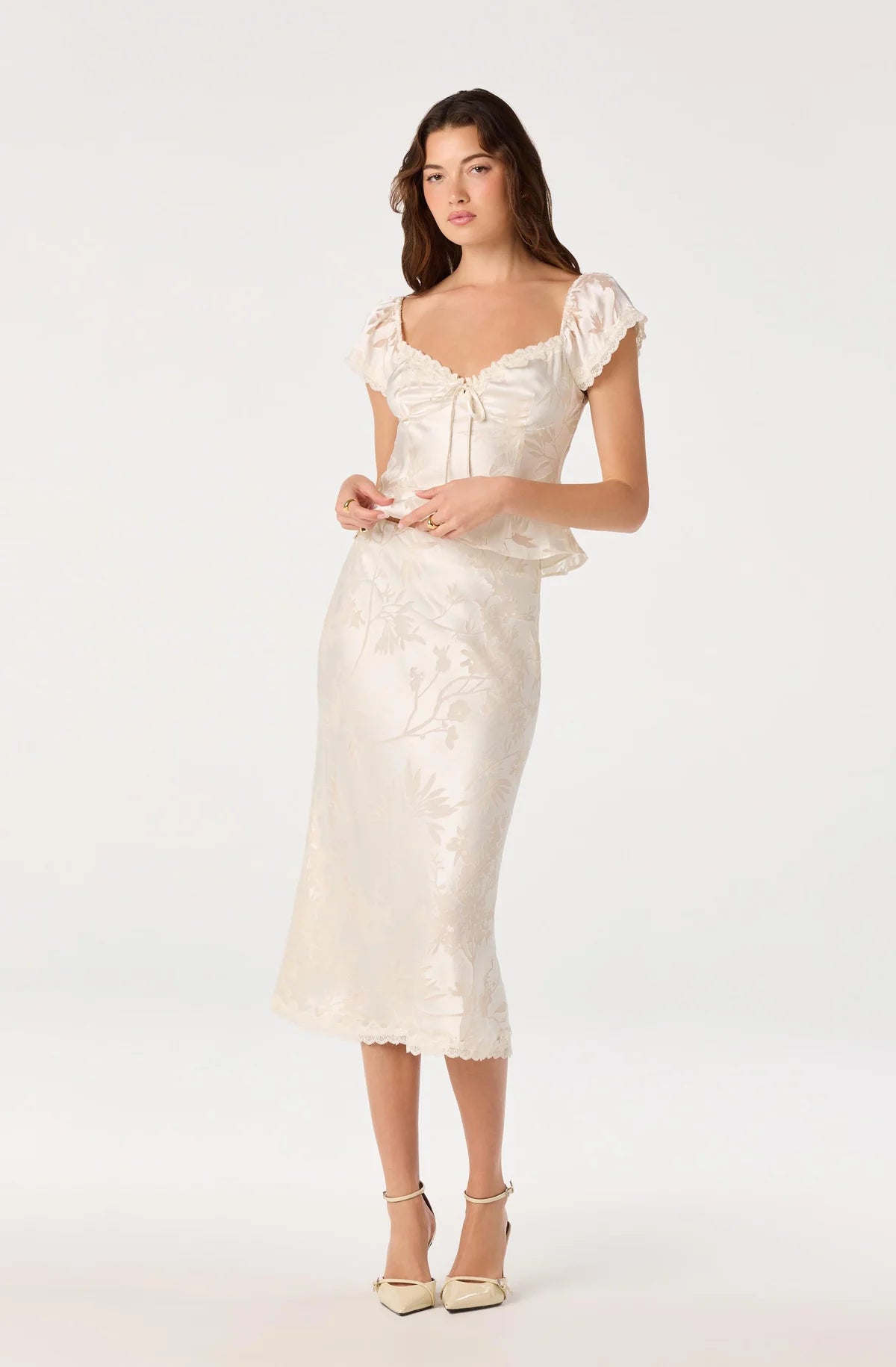 Windey Floral Burnout Satin Midi Skirt
