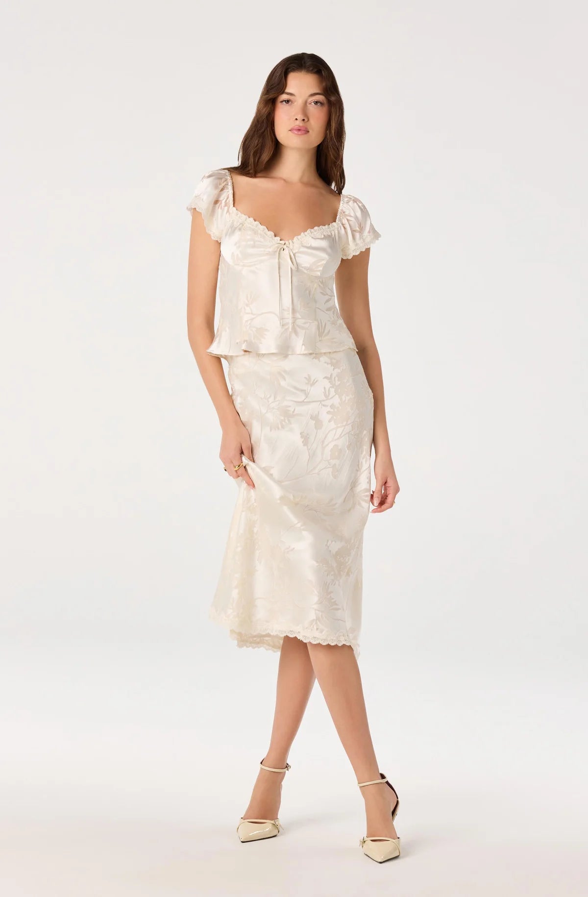 Windey Floral Burnout Satin Midi Skirt