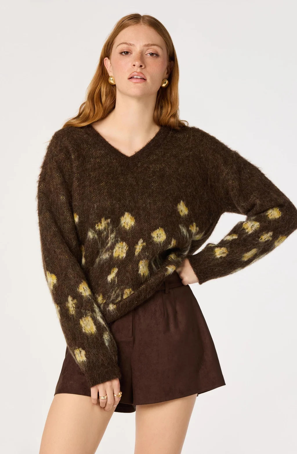 Bowie Brushed Floral V-Neck Sweater