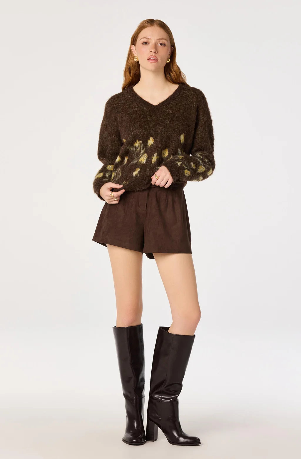 Bowie Brushed Floral V-Neck Sweater