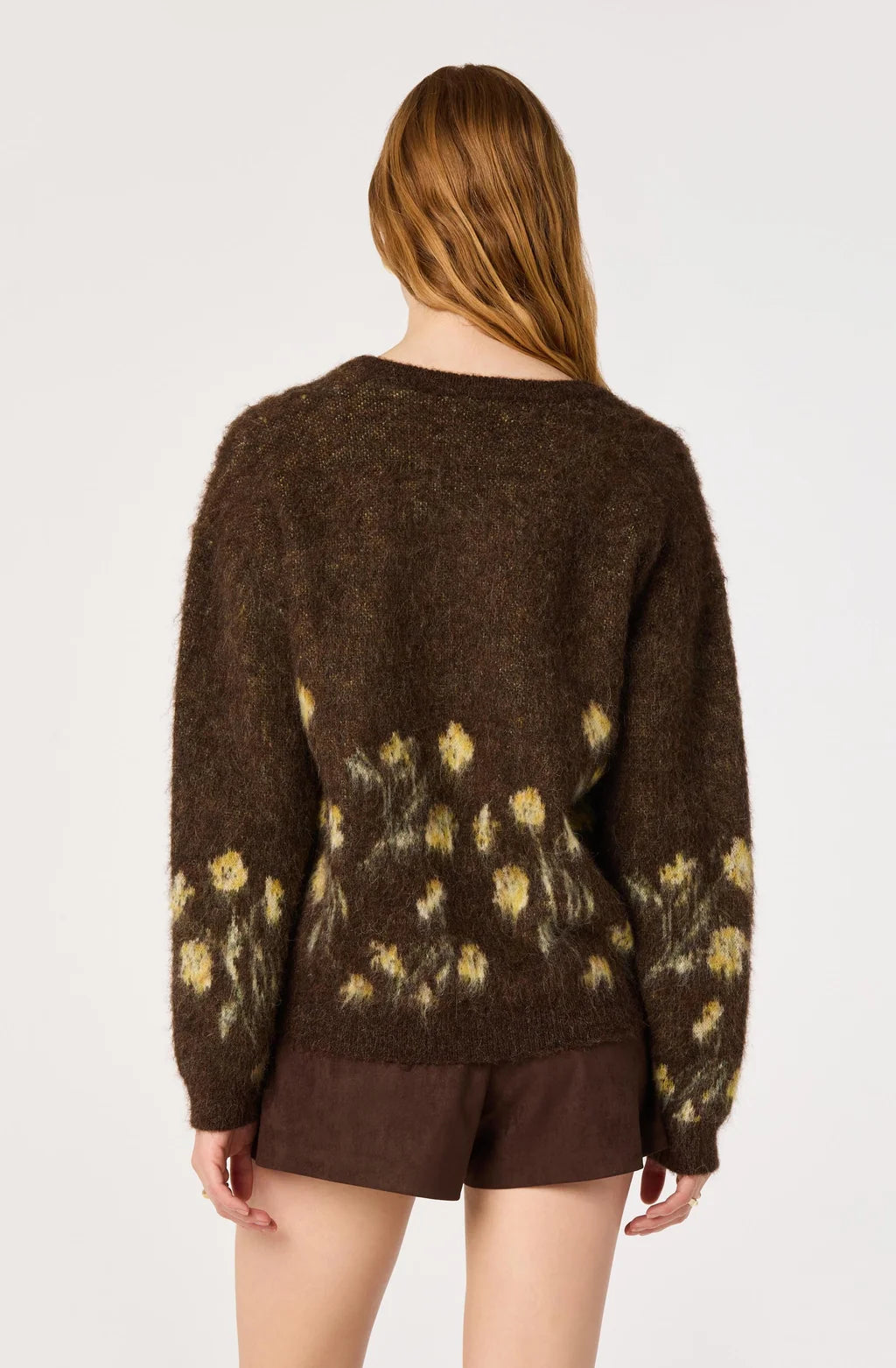 Bowie Brushed Floral V-Neck Sweater