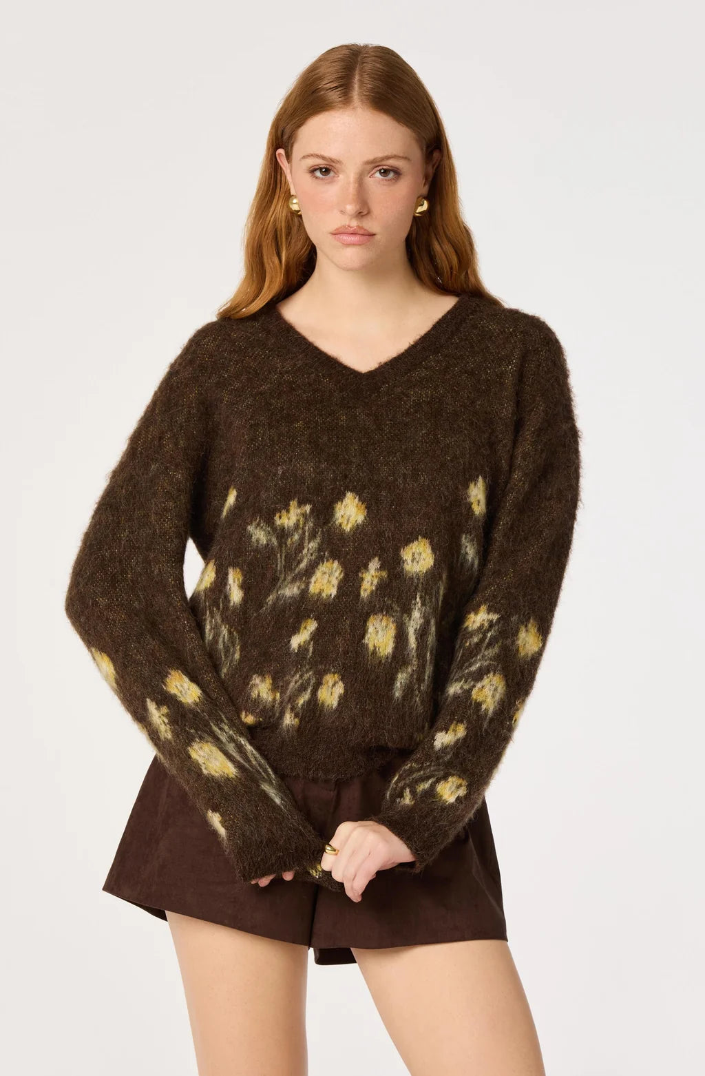 Bowie Brushed Floral V-Neck Sweater