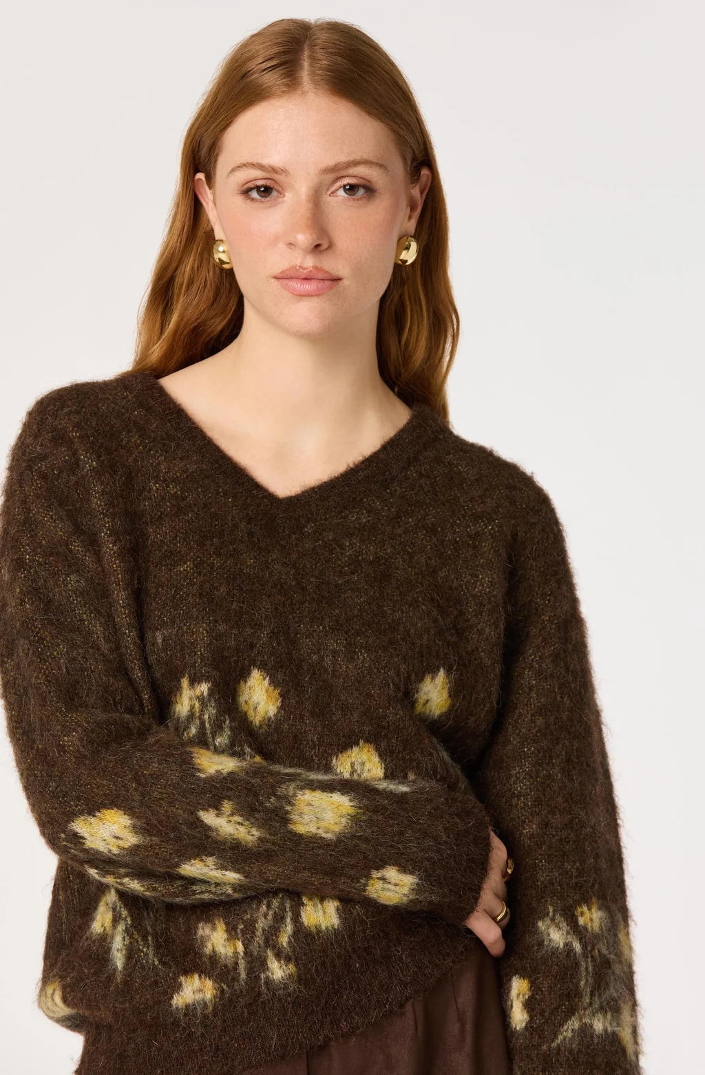 Bowie Brushed Floral V-Neck Sweater