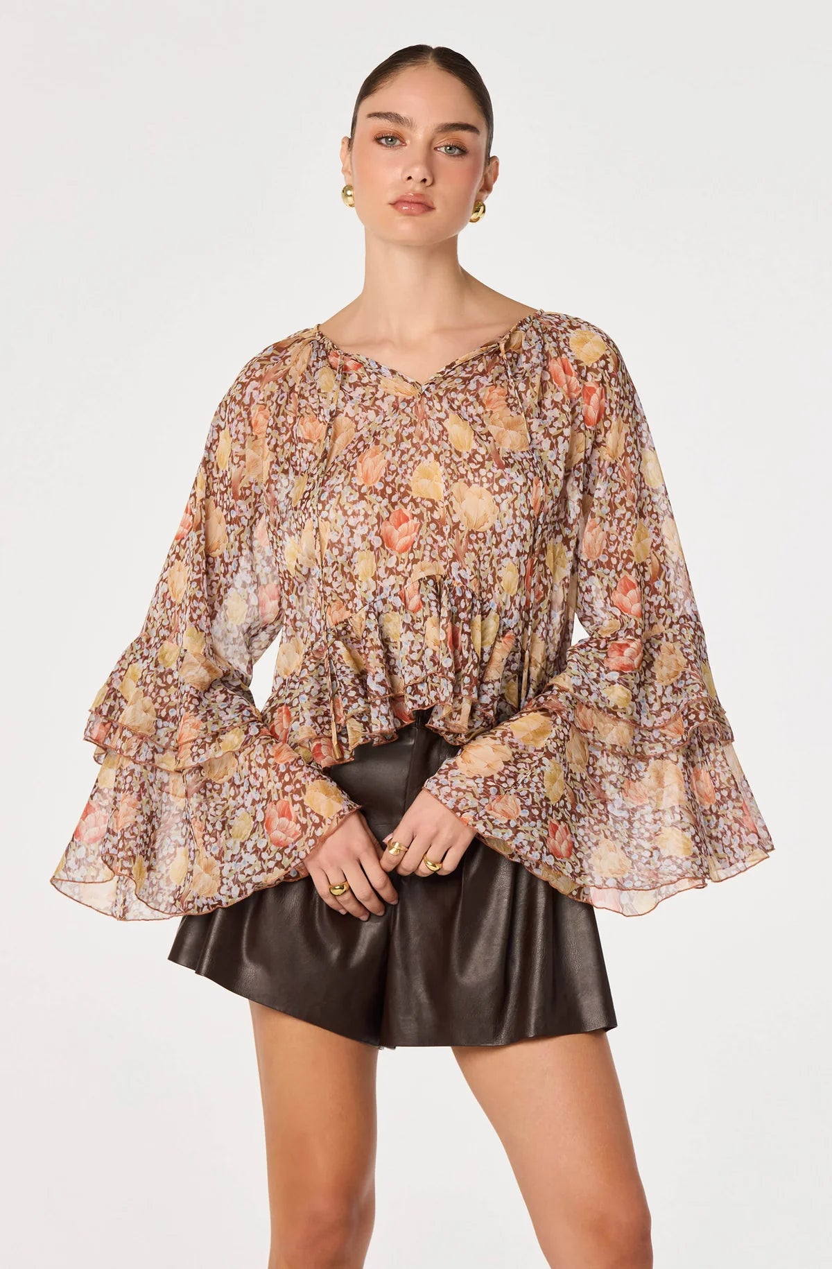 Margaery Tiered Bell-Sleeve Blouse